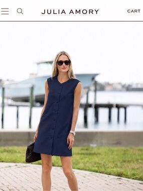 Julia Amory Navy Sleeveless Button-Front Thea Mini Dress NWT